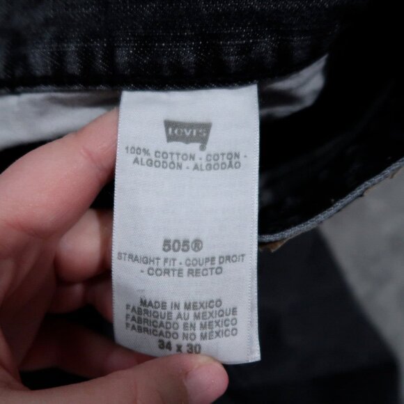 Levis 505 Jeans Mens 34x30 Black Straight Fit Whiskering Preppy Edgy Goth 36x30 - Picture 11 of 16